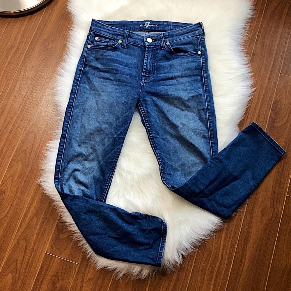 7 FOR ALL MANKIND The Mid Rise Cropped Skinny Jeans Sz 26 Blue Denim